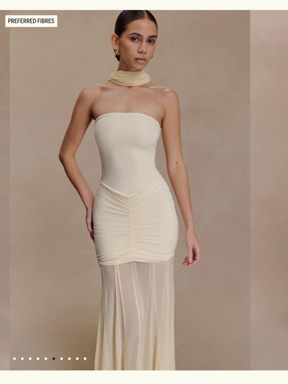 Meshki Strapless Cream Mesh Maxi Dress